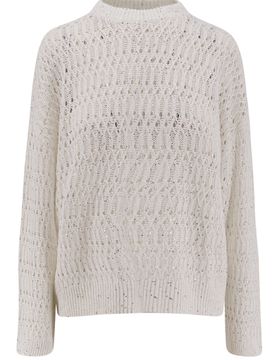 Sequin-embellished Crochet-knit Linen-blend Sweater