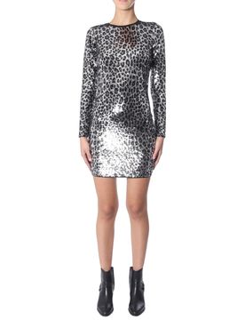 Leopard Sequined Long-Sleeve Dress