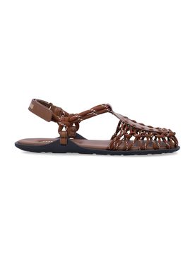 Refined Leather Cord Sandals with Ankle Strap
