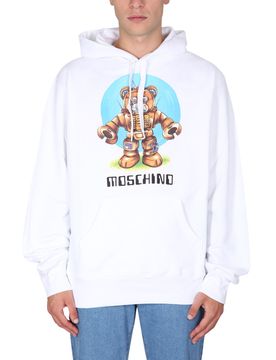 Men's Drawstring Hood Teddy Print Sweatshirt
