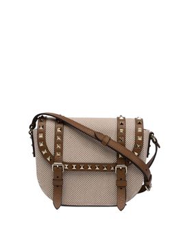 Messenger Rockstud Fabric and Leather Shoulder Bag