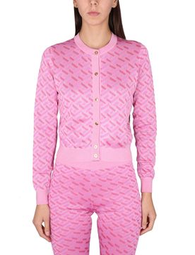 Knit Jacquard V Cropped Cardigan