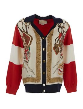 Extra Fine Wool Cardigan with Print
