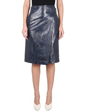Midi Belted Wrap Skirt in Leather