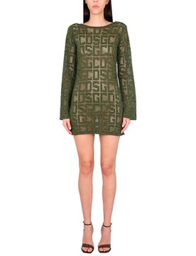 Monogram Midi Dress with Boat Neckline