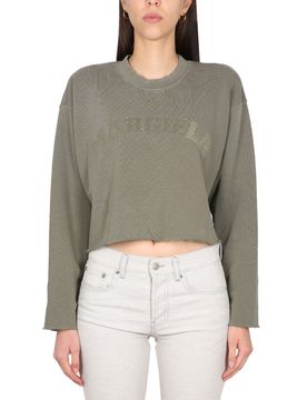 Vintage Sweatshirt with Logo and Raw Cut Hem