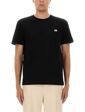 Cotton T-shirt with Vlogo Signature Patch for Man