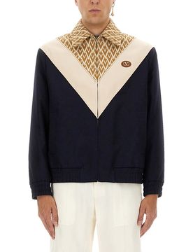 Bomber Jacket in Wool and Cashmere Drap with V Inlaid with Toute la V Jacquard Pattern for Man