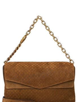 Suede Shoulder Handbag with Large Chain - 36 cm