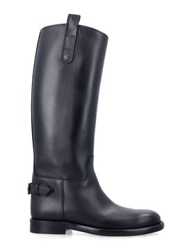 Boots with Side Logo Plaque in Leather Woman