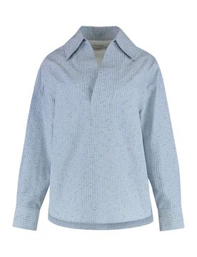 Cotton and Linen Blouse with Rounded Hem