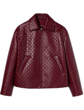 Oversized Leather Jacket with Embossed GG