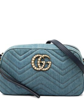 Small GG Marmont Matelasse Denim Pearly Crossbody