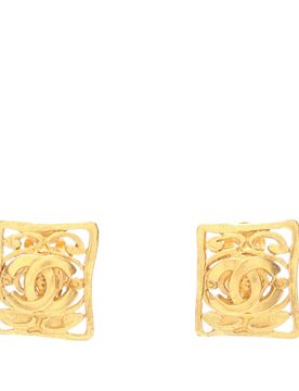 CC Gold Plated Square Clip on Earrings