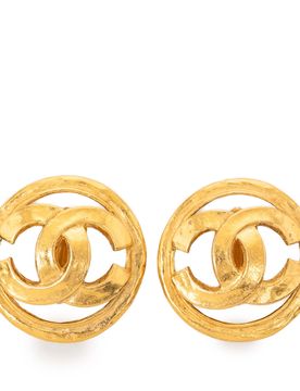 CC Gold Plated Round Clip on Earrings
