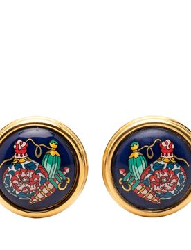 Gold Plated Enamel Round Clip On Earrings