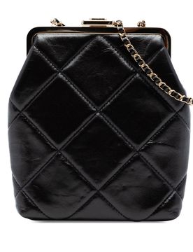 Small CC Quilted Lambskin Kisslock Frame Clutch