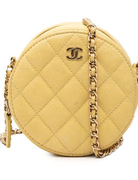 CC Quilted Caviar Round Clutch With Chain