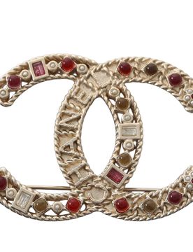 CC Brass Gripoix and Pearl Brooch