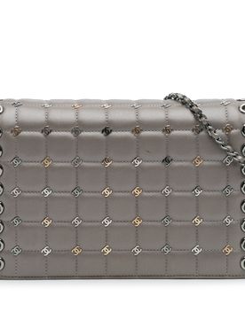 Small Lambskin Chocolate Bar CC Piercing Studded Chain Flap
