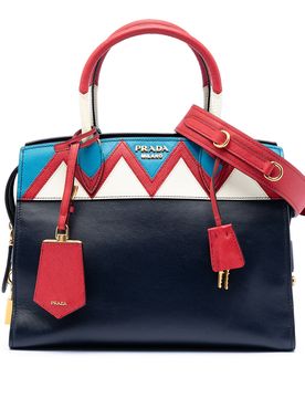 Medium Saffiano Trimmed City Calf Greca Esplanade Satchel
