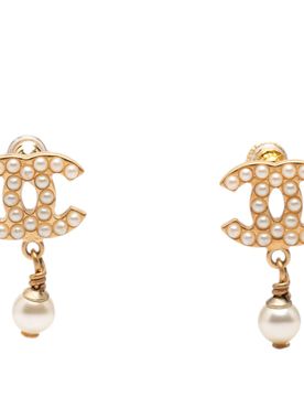 CC Gold Plated Faux Pearl Drop Push Back Earrings