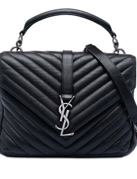 Medium Chevron Sheepskin Monogram College Satchel