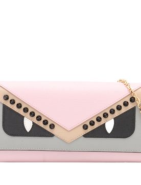 Studded Leather Monster Eyes Tube Wallet On Chain