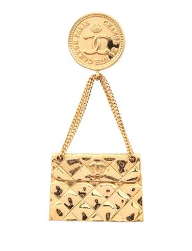 CC Gold Plated Quilted Bag Brooch