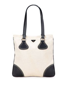 Vitello Trimmed Canvas Canapa Tote