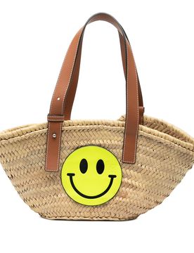 Paulas Ibiza Smiley Small Raffia Basket Tote