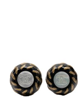 Resin and Gold Plated CC Button Clip On Earrings