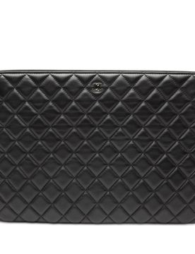 Large Quilted Lambskin Double Stitch O Case Clutch
