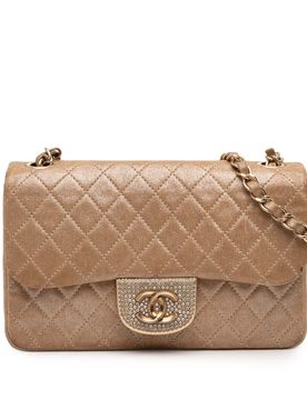 Small Quilted Iridescent Lambskin Pearl CC Crystal Flap