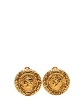 Gold Plated Coco Profile Round Clip On Earrings