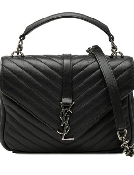 Medium Chevron Sheepskin Monogram College Satchel