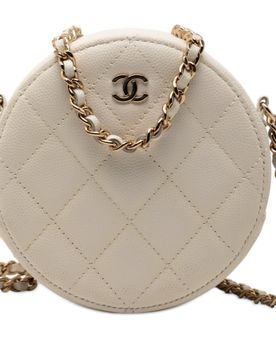 CC Quilted Caviar Round Clutch With Chain