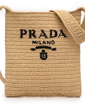 Raffia Effect Crochet Logo Embroidered Crossbody