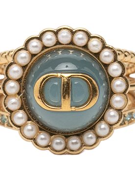 Gold Plated Resin Faux Pearl Strass CD Logo Ring