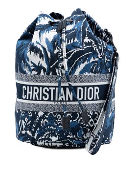 Technical Fabric Embroidered Palm Tree Toile de Jouy Travel Drawstring Pouch