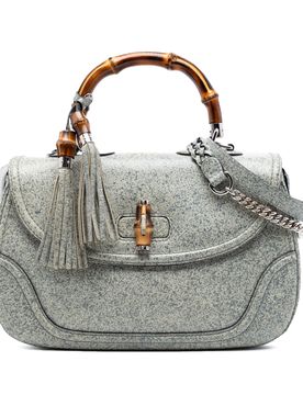Large Speckled Leather New Bamboo Top Handle Bag
