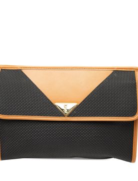 Leather Trimmed Coated Canvas Clutch