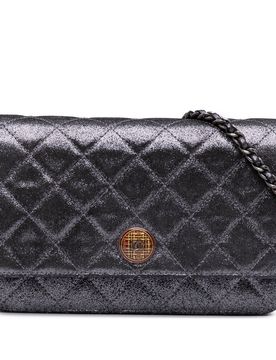 Quilted Iridescent Lambskin Tartan Button Wallet On Chain