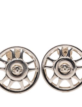CC Silver Plated Wheel Clip On Earrings