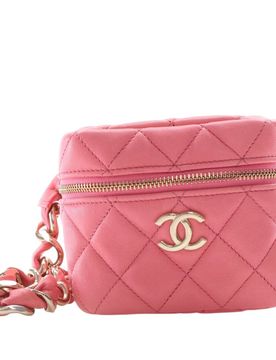 Quilted Lambskin Cube Chain Wristlet Case