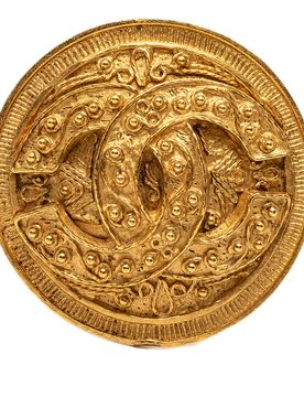 CC Gold Plated Round Brooch