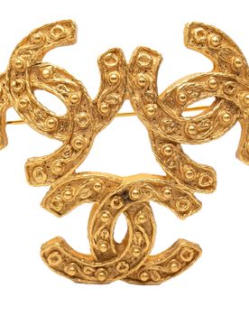 Gold Plated Triple CC Brooch