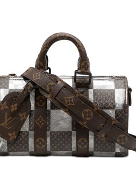 PVC and Monogram Chess Keepall Bandouliere 25