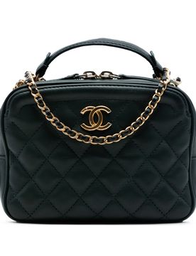 Small CC Quilted Calfskin Top Handle Vanity Case with Chain