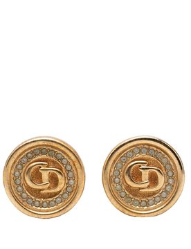 Gold Plated Strass CD Logo Clip On Earrings